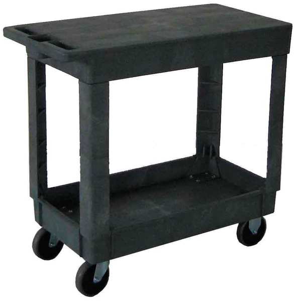 Plastic Utility Cart with Deep Lipped & Flush Plastic Shelves, Flat, 2 Shelves, 500 lb