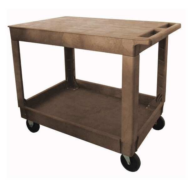 Plastic Utility Cart with Deep Lipped & Flush Plastic Shelves, Flat, 2 Shelves, 500 lb