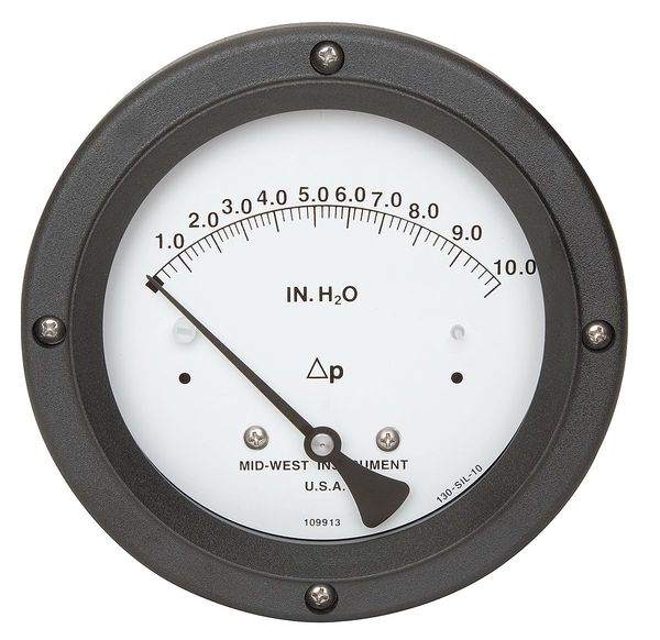 Pressure Gauge, 0 to 10 In H2O