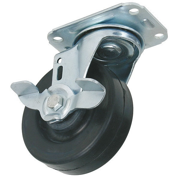 Swivel Plate Caster, Rubber, 4 in., 165 lb.