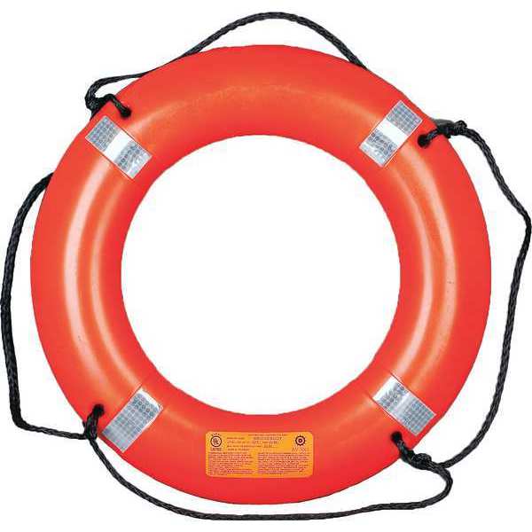 Ring Buoy with Reflective Tape, LDPE, 30 W x 4-1/2 H x 30 in Dia, Orange