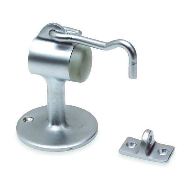 Hook-Style Door Holder, 2-7/32In, Stn Chrm