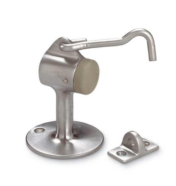 Hook-Style Door Holder, 2-7/32In, Stn Chrm