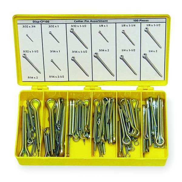 Cotter Pin Asst, 18-8,1200 Pcs, 10 Sizes