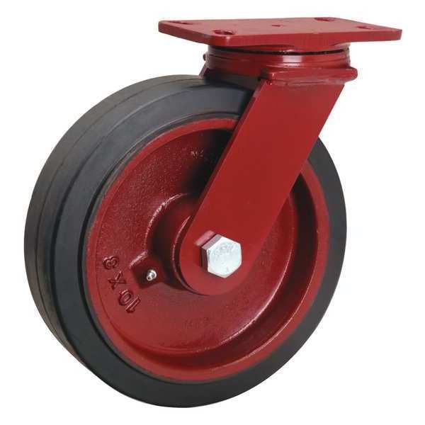 Plate Caster, Swivel, Rubber, 10 in., 790 lb.
