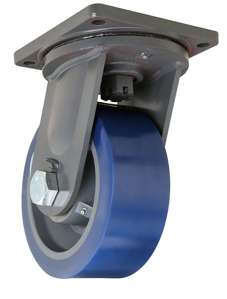 Plate Caster, Swivel, Poly, 10 in., 5000 lb., Blue