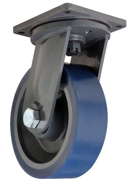 Plate Caster, Swivel, Poly, 12 in., 6000 lb., Blu