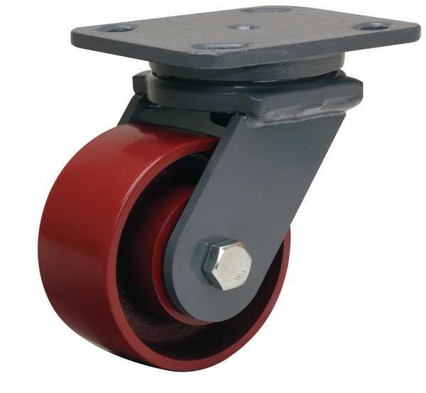 Plate Caster, Swivel, Cast Iron, 4 in, 1000 lb, Rd