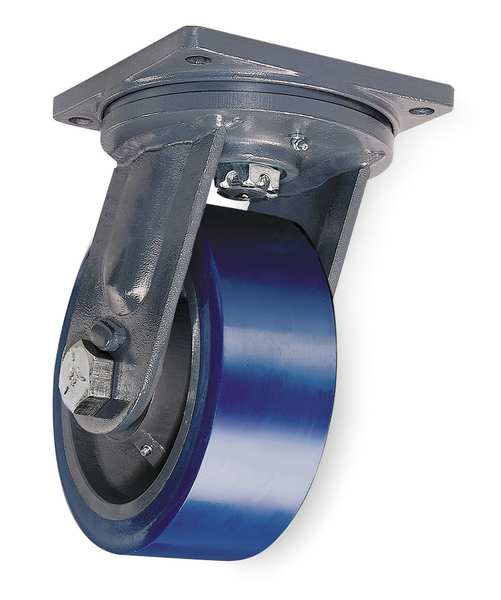 Plate Caster, Swivel, Poly, 10 in., 5000 lb., Blue