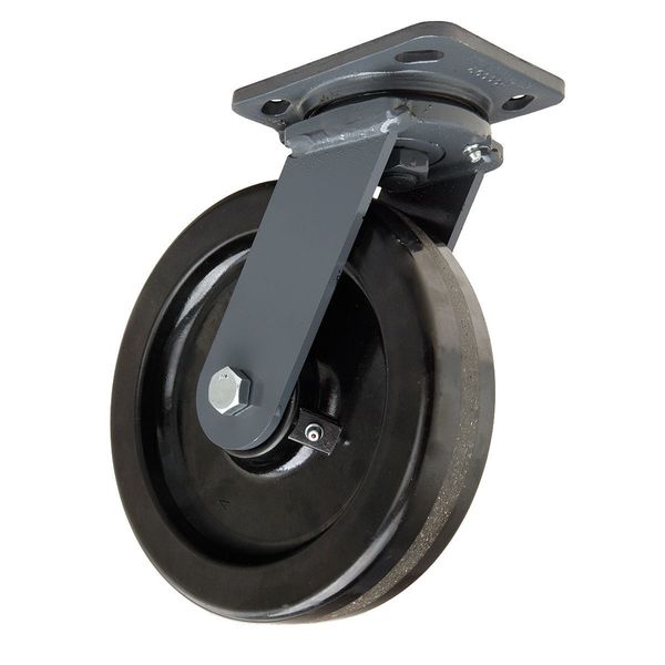 Plate Caster, Swivel, Phenolic, 8 in., 1400 lb, Blk