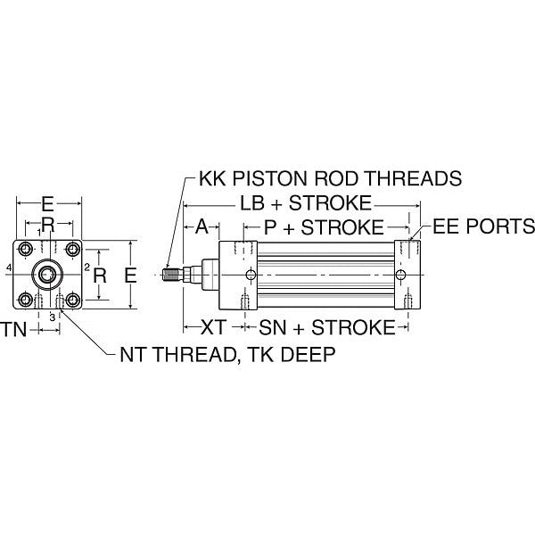 Air Cylinder, 3 1/4 in Bore, 36 in Stroke, NFPA Double Acting