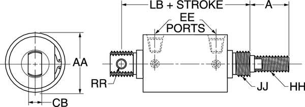 Air Cylinder, 3 in Bore, 12 in Stroke, Round Body Double Acting