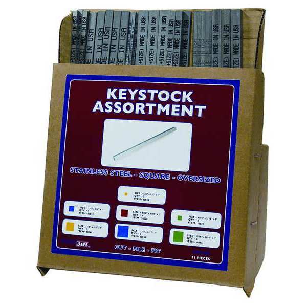 Oversized Key Stock Assortment, 18-8 Stainless Steel, Plain, 7 Pieces, -0.002 in Thick Tolerance