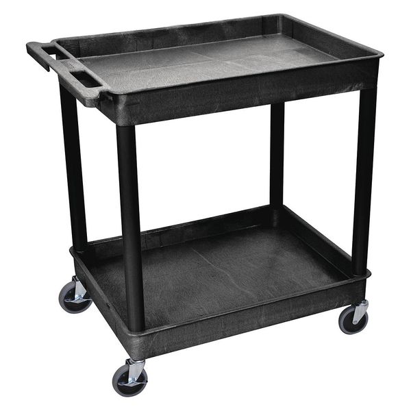 Polyethylene Utility Cart with Deep Lipped Plastic Shelves, Flat, 2 Shelves, 400 lb