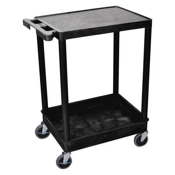 Polyethylene Utility Cart with Deep Lipped & Lipped Plastic Shelves, Flat, 2 Shelves, 300 lb