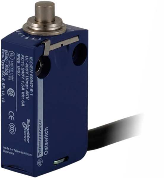 Limit Switch, Plunger, 1NC/1NO, 6A @ 240V AC, Actuator Location: Top