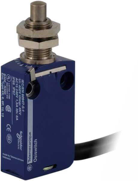 Limit Switch, Plunger, 1NC/1NO, 6A @ 240V AC, Actuator Location: Top