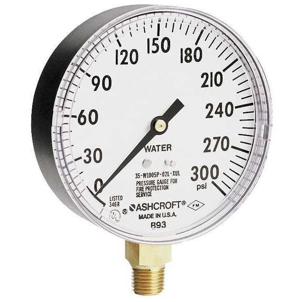 Pressure Gauge, 0 to 300 psi, 1/4 in MNPT, Plastic, Black