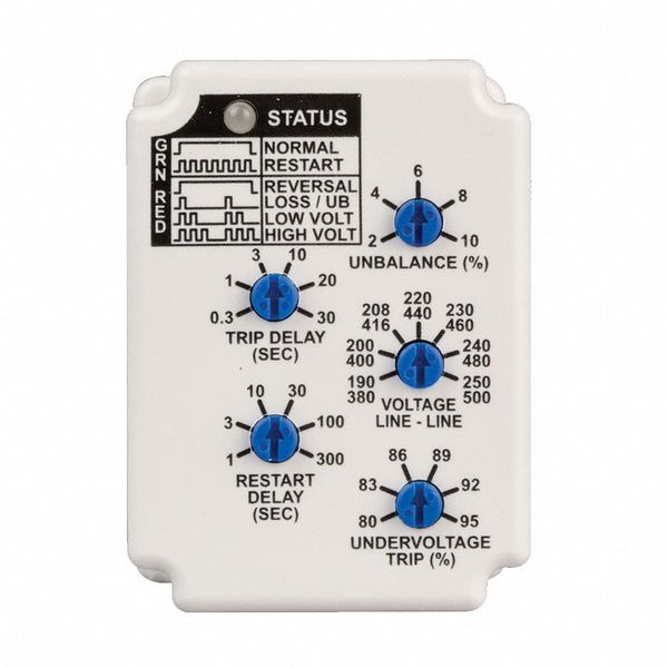 3 Phase Monitor Relay, SPDT, 500VAC, 8 Pin