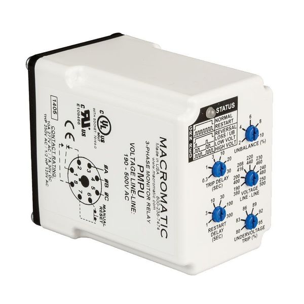 3 Phase Monitor Relay, SPDT, 500VAC, 8 Pin