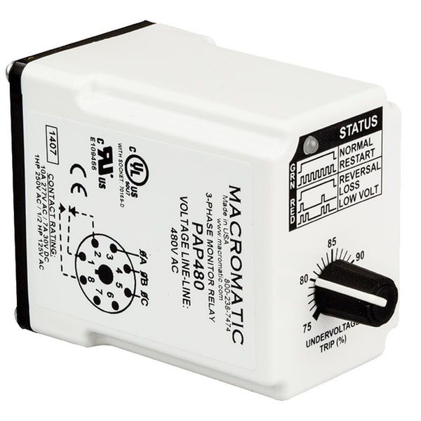 3 Phase Monitor Relay, SPDT, 208VAC, 8 Pin