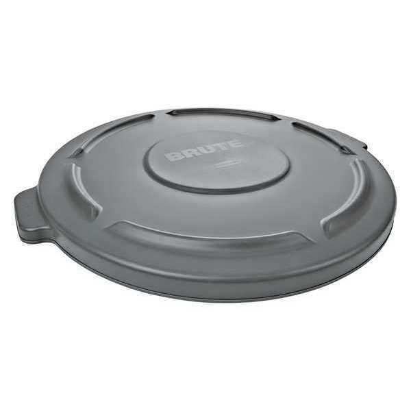 20 gal Flat Trash Can Lid, 20 in W/Dia, Gray, Resin, 0 Openings