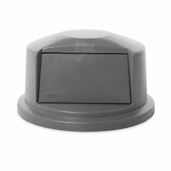 32 gal Dome with Push Door Trash Can Lid, 22 3/4 in W/Dia, Gray, Resin, 1 Openings