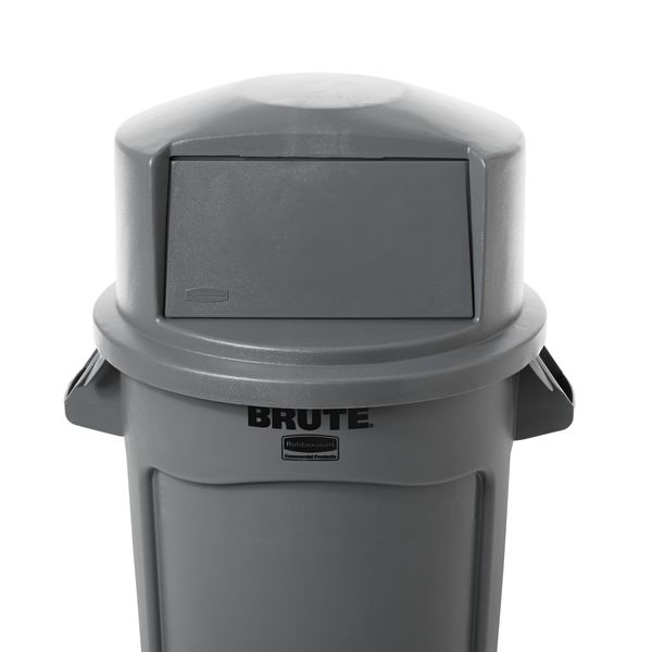 32 gal Dome with Push Door Trash Can Lid, 22 3/4 in W/Dia, Gray, Resin, 1 Openings