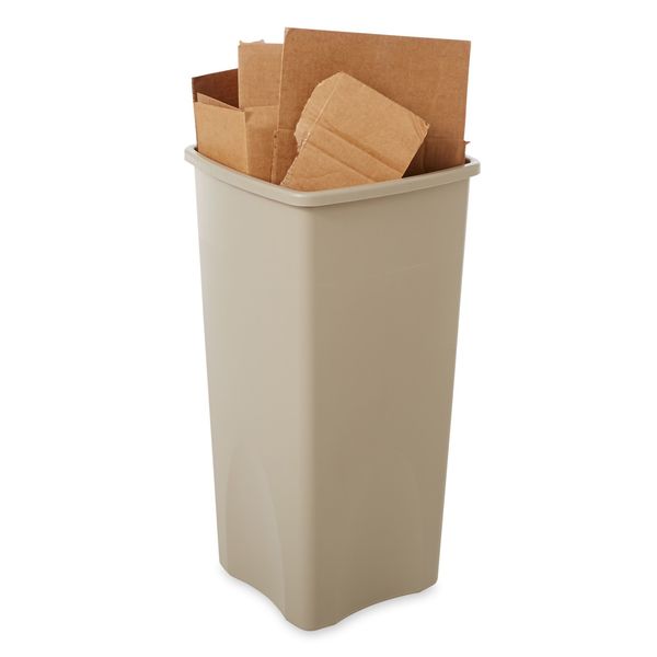 23 gal Square Trash Can, Beige, 15 1/2 in Dia, None, Polyethylene