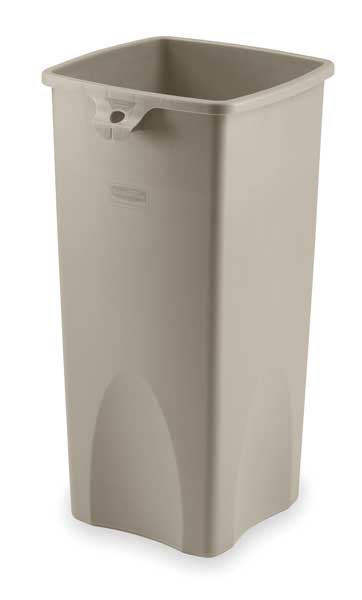 23 gal Square Trash Can, Beige, 15 1/2 in Dia, None, Polyethylene
