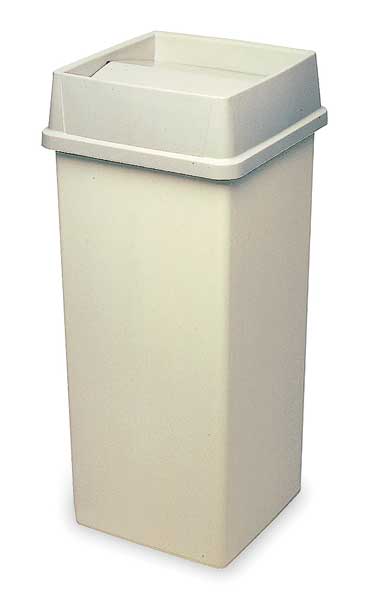 23 gal Square Trash Can, Beige, 15 1/2 in Dia, None, Polyethylene