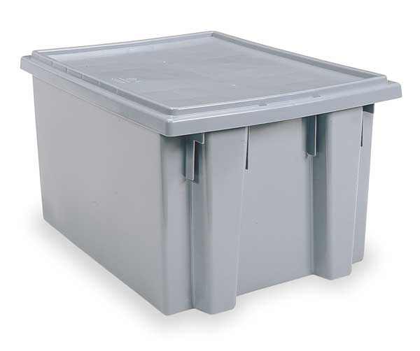 Stack & Nest Container, Gray, Industrial Grade Polymer, 18 in L, 11 in W, 9 in H