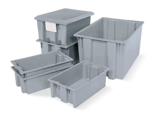Stack & Nest Container, Gray, Industrial Grade Polymer, 18 in L, 11 in W, 9 in H