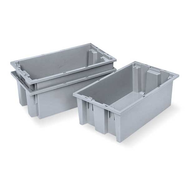 Stack & Nest Container, Gray, Industrial Grade Polymer, 29 1/2 in L, 19 1/2 in W, 15 in H