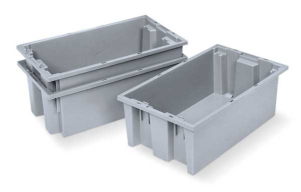 Stack & Nest Container, Gray, Industrial Grade Polymer, 18 in L, 11 in W, 9 in H
