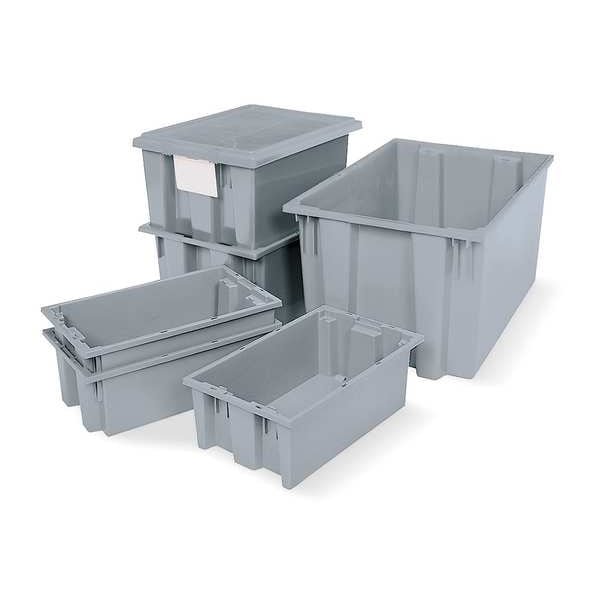 Stack & Nest Container, Gray, Industrial Grade Polymer, 29 1/2 in L, 19 1/2 in W, 15 in H