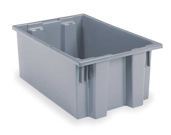 Stack & Nest Container, Gray, Industrial Grade Polymer, 19 1/2 in L, 15 1/2 in W, 10 in H