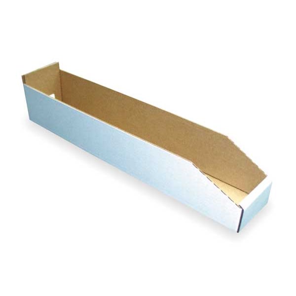 Corrugated Shelf Bin, White, Cardboard, 23 in L x 4 1/4 in W x 4 3/4 in H