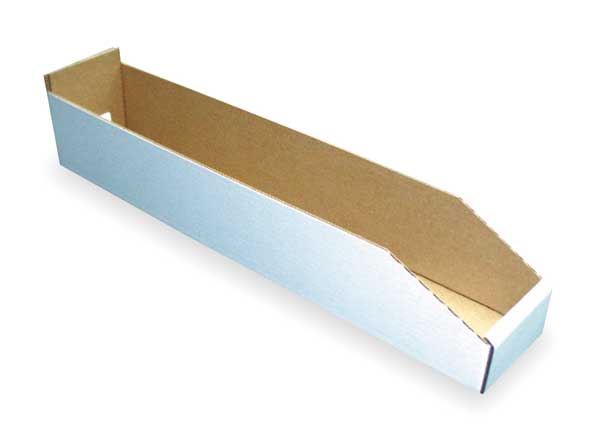 Corrugated Shelf Bin, White, Cardboard, 23 in L x 6 1/4 in W x 4 3/4 in H