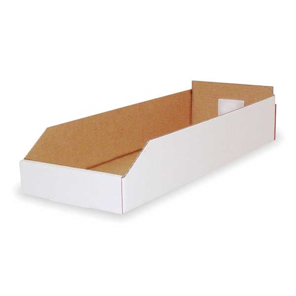 Corrugated Shelf Bin, White, Cardboard, 23 in L x 8 1/4 in W x 4 3/4 in H