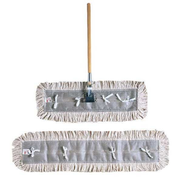 24 in L Dust Mop, Slide On Connection, Cut-End, White, Cotton, FGL15300WH00