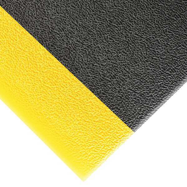 Antifatigue Mat, Black/Yellow, 3 ft. L x 2 ft. W, PVC Foam, Pebble Surface Pattern, 3/8