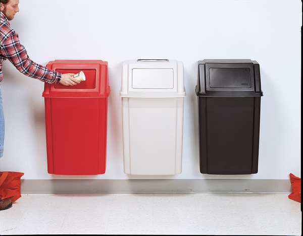 15 gal Rectangular Trash Can, Beige, 11 3/4 in Dia, Swing, Polycarbonate Base/ABS Top