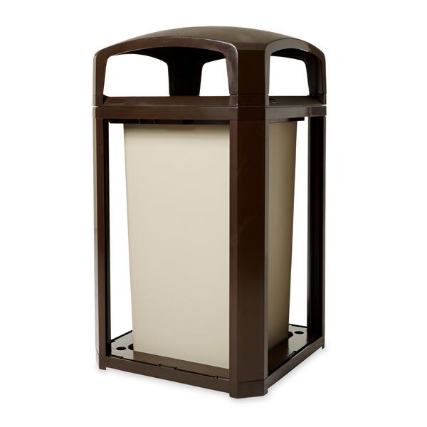 50 gal Square Trash Can, Sable, 26 in Dia, None, Polycarbonate Body/Polycarbonate And ABS Extrusion
