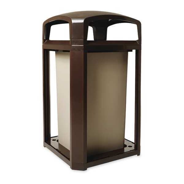 50 gal Square Trash Can, Sable, 26 in Dia, None, Polycarbonate Body/Polycarbonate And ABS Extrusion