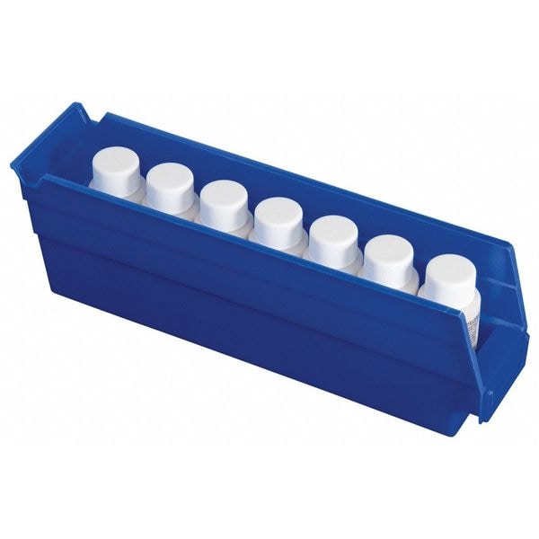 Shelf Storage Bin, Blue, Plastic, 11 5/8 in L x 2 3/4 in W x 4 in H, 7 lb Load Capacity