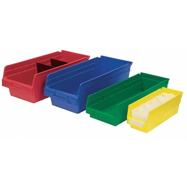 Shelf Storage Bin, Blue, Plastic, 11 5/8 in L x 2 3/4 in W x 4 in H, 7 lb Load Capacity