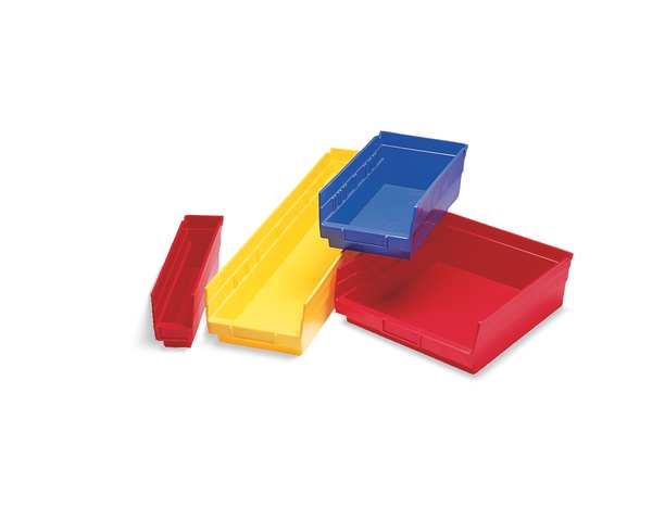 Shelf Storage Bin, Yellow, Plastic, 17 7/8 in L x 8 3/8 in W x 4 in H, 20 lb Load Capacity