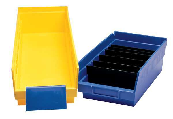 Shelf Storage Bin, Blue, Plastic, 17 7/8 in L x 11 1/8 in W x 4 in H, 20 lb Load Capacity