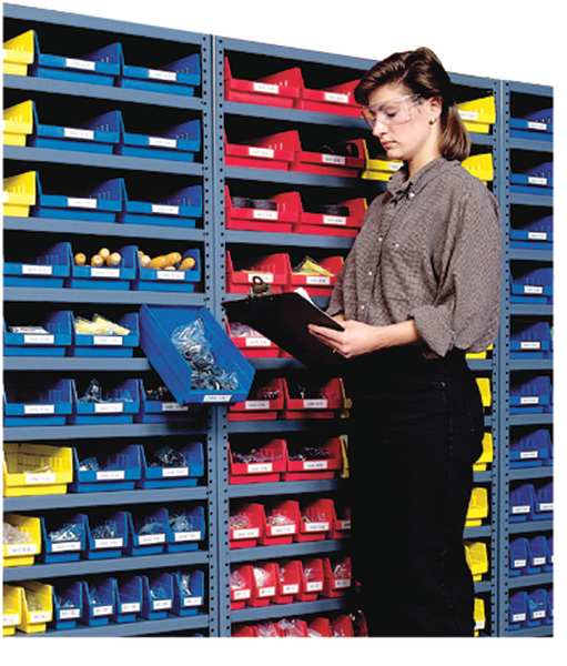 Shelf Storage Bin, Red, Plastic, 17 7/8 in L x 4 1/8 in W x 4 in H, 15 lb Load Capacity